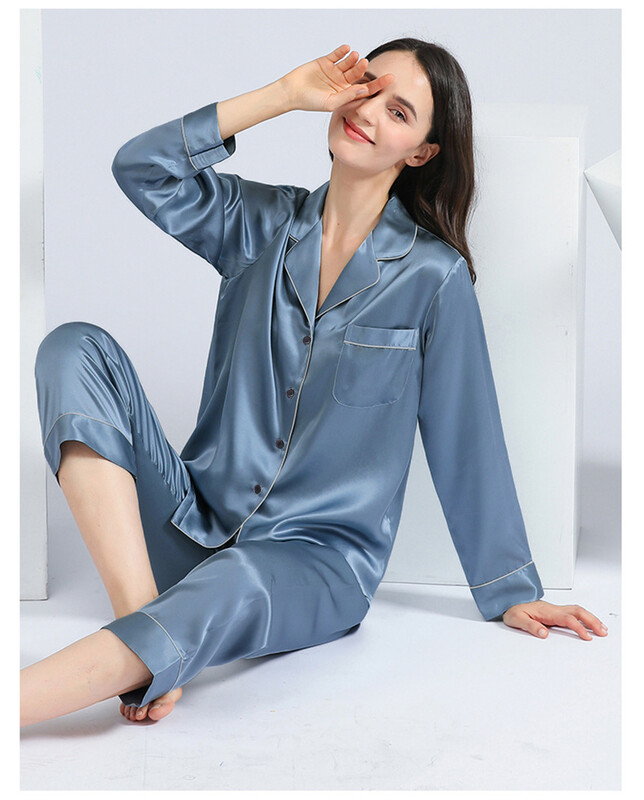 Големи дамски пижами с големи размери, симулирани копринени ревери с дълги ръкави, ледени копринени пролетни и есенни жилетки, домашни дрехи 