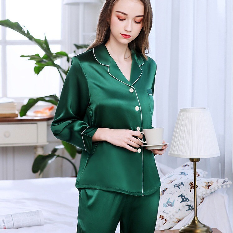Големи дамски пижами с големи размери, симулирани копринени ревери с дълги ръкави, ледени копринени пролетни и есенни жилетки, домашни дрехи 