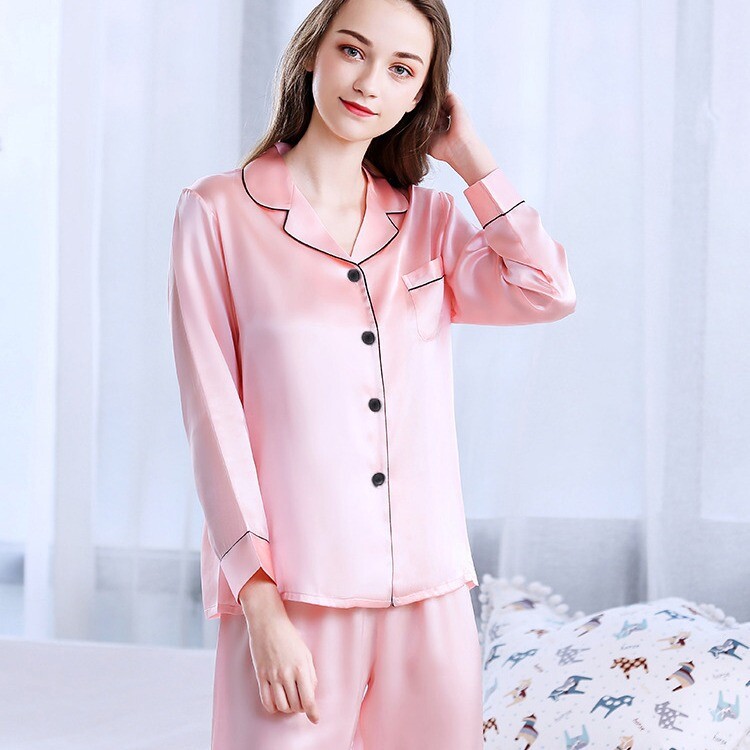 Големи дамски пижами с големи размери, симулирани копринени ревери с дълги ръкави, ледени копринени пролетни и есенни жилетки, домашни дрехи 