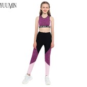 Екипи за фитнес тренировки за деца, момичета, потници с кръгло деколте и комплект спортни клинове за бадминтон, бягане, туризъм, тренировка