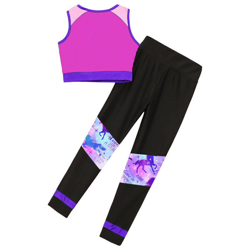 Copii Fete Sport Gimnastica Dans Treninguri Imprimare cu litere Vestă crop Topuri cu jambiere Ținute Antrenament Fitness Yoga Îmbrăcăminte sportivă