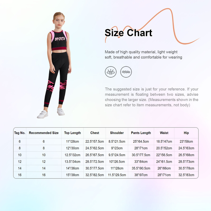 Copii Fete Sport Gimnastica Dans Treninguri Imprimare cu litere Vestă crop Topuri cu jambiere Ținute Antrenament Fitness Yoga Îmbrăcăminte sportivă