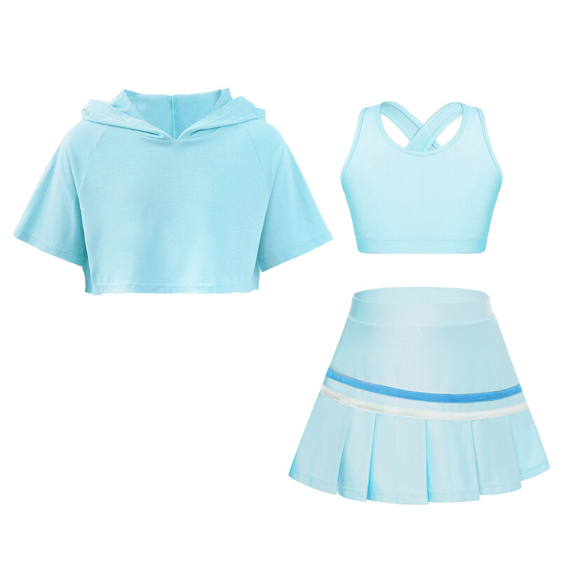 Detské dievčenské fitness obleky Detská športová súprava Tanká s plisovanou sukňou a kapucňou, krátky top, športové oblečenie na golf, bedminton, tenis, outfity