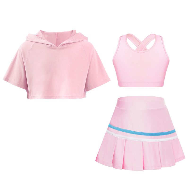 Detské dievčenské fitness obleky Detská športová súprava Tanká s plisovanou sukňou a kapucňou, krátky top, športové oblečenie na golf, bedminton, tenis, outfity