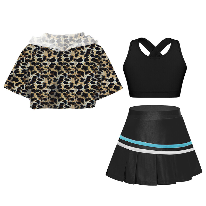 Detské dievčenské fitness obleky Detská športová súprava Tanká s plisovanou sukňou a kapucňou, krátky top, športové oblečenie na golf, bedminton, tenis, outfity