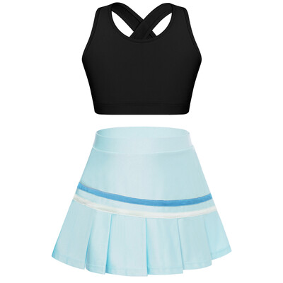 Детски момичета Спортен комплект Укорочена жилетка без ръкави с плисирана пола за тенис, голф, бадминтон, мажоретки, джаз танцови изпълнения