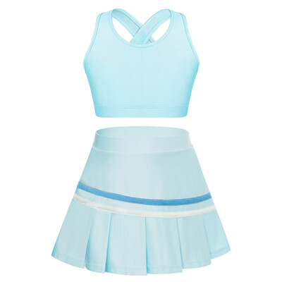 Детски момичета Спортен комплект Укорочена жилетка без ръкави с плисирана пола за тенис, голф, бадминтон, мажоретки, джаз танцови изпълнения