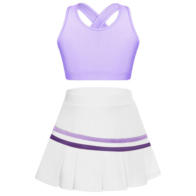 Детски момичета Спортен комплект Укорочена жилетка без ръкави с плисирана пола за тенис, голф, бадминтон, мажоретки, джаз танцови изпълнения