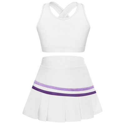 Детски момичета Спортен комплект Укорочена жилетка без ръкави с плисирана пола за тенис, голф, бадминтон, мажоретки, джаз танцови изпълнения