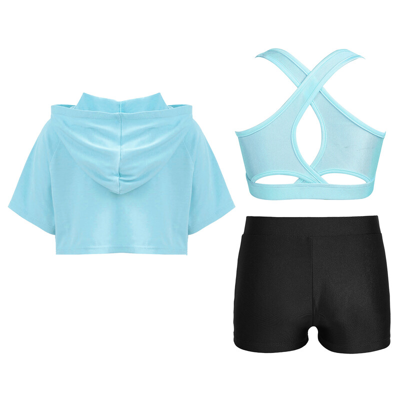 Dječji setovi za jogu Djevojačka odjeća za vježbanje Gimnastička odjeća Kratke hlače s ključanicama i kratkim rukavima s kapuljačom Sportska sportska odijela za tinejdžere