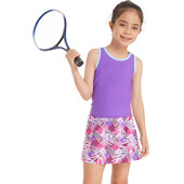 Dječje Djevojčice 2Pcs Tennis Golf Dress Set Racerback T-shirt Majice bez rukava sa suknjom Ugrađene kratke hlače Trenirka Set za trčanje u teretani Ples
