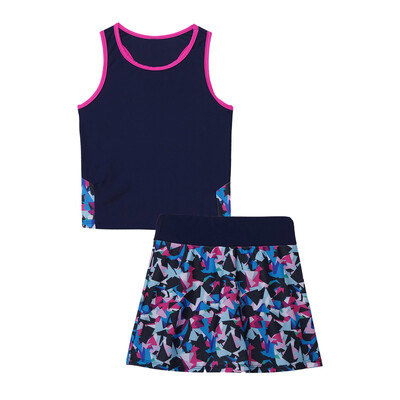 Dječje Djevojčice 2Pcs Tennis Golf Dress Set Racerback T-shirt Majice bez rukava sa suknjom Ugrađene kratke hlače Trenirka Set za trčanje u teretani Ples
