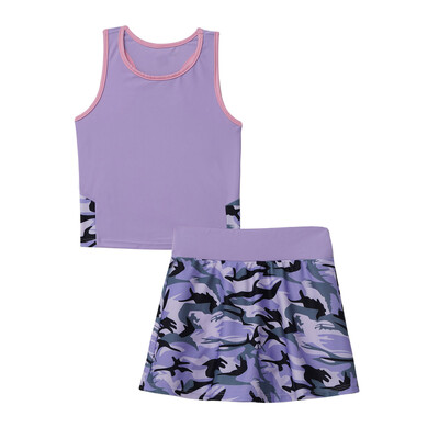 Dječje Djevojčice 2Pcs Tennis Golf Dress Set Racerback T-shirt Majice bez rukava sa suknjom Ugrađene kratke hlače Trenirka Set za trčanje u teretani Ples