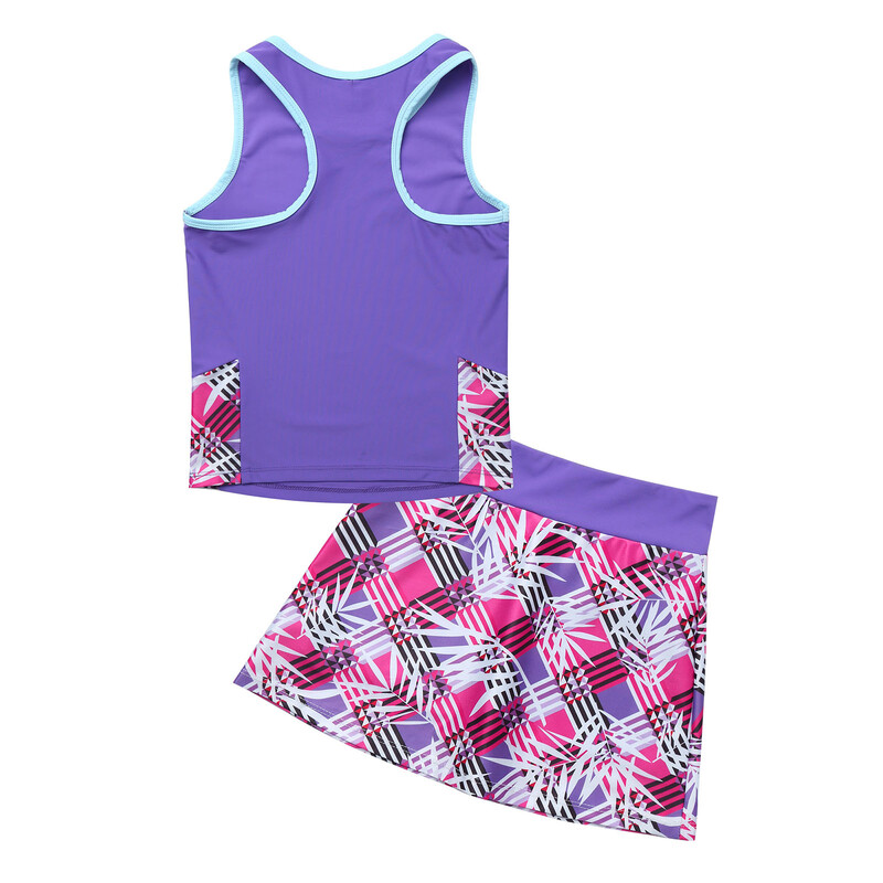 Dječje Djevojčice 2Pcs Tennis Golf Dress Set Racerback T-shirt Majice bez rukava sa suknjom Ugrađene kratke hlače Trenirka Set za trčanje u teretani Ples