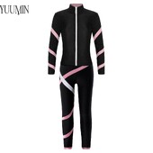 Атлетично трико за фитнес за момичета, яке от 2 части с дълъг ръкав и клин за фигурно пързаляне, анцуг за йога, бягане и тренировка