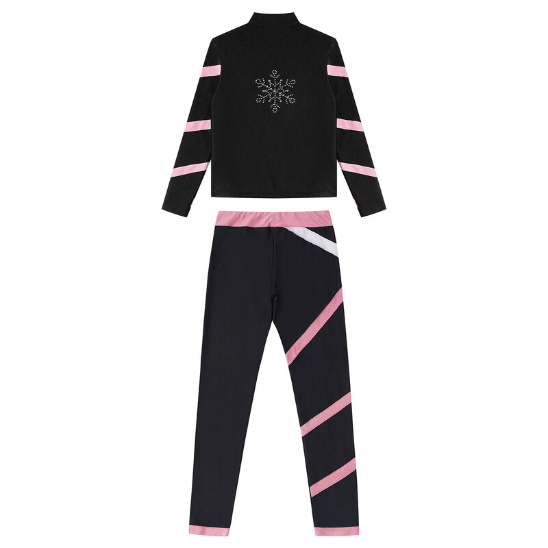 Атлетично трико за фитнес за момичета, яке от 2 части с дълъг ръкав и клин за фигурно пързаляне, анцуг за йога, бягане и тренировка