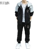 Детски комплект спортни дрехи за момчета Суичър с качулка с цип и качулка с еластичен кръст, 2 бр. Ежедневни комплекти, комплект дрехи