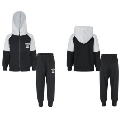 Детски комплект спортни дрехи за момчета Суичър с качулка с цип и качулка с еластичен кръст, 2 бр. Ежедневни комплекти, комплект дрехи