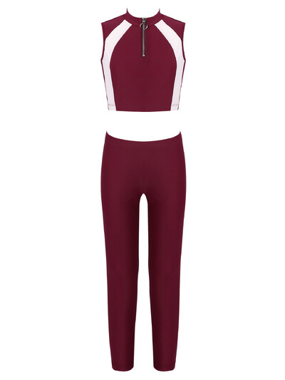 2Pcs Sportska odjeća za djecu i djevojčice Skraćeni top i hlače bez rukava i ovratnik bez rukava Dječja gimnastička odjeća za vježbe trčanja