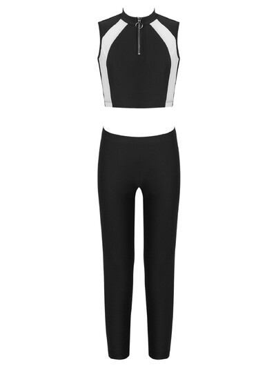 2Pcs Sportska odjeća za djecu i djevojčice Skraćeni top i hlače bez rukava i ovratnik bez rukava Dječja gimnastička odjeća za vježbe trčanja