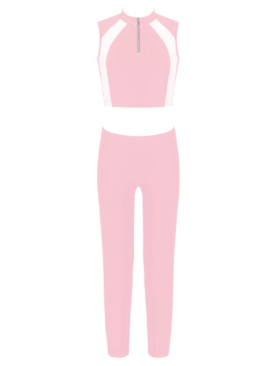 2Pcs Sportska odjeća za djecu i djevojčice Skraćeni top i hlače bez rukava i ovratnik bez rukava Dječja gimnastička odjeća za vježbe trčanja