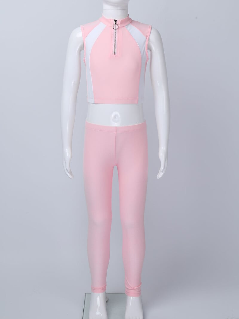 2Pcs Sportska odjeća za djecu i djevojčice Skraćeni top i hlače bez rukava i ovratnik bez rukava Dječja gimnastička odjeća za vježbe trčanja