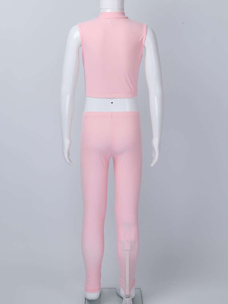 2Pcs Sportska odjeća za djecu i djevojčice Skraćeni top i hlače bez rukava i ovratnik bez rukava Dječja gimnastička odjeća za vježbe trčanja