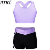 Деца Момичета Тренировка Гимнастика Екипи Без ръкави Кратко горнище с къси панталони Фитнес Бягане Спортни танци Изпълнение Активно облекло Спортно облекло