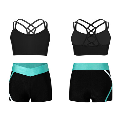 Деца Момичета Тренировка Гимнастика Екипи Без ръкави Кратко горнище с къси панталони Фитнес Бягане Спортни танци Изпълнение Активно облекло Спортно облекло