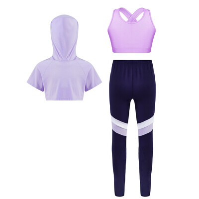 Детски момичета 3 бр. Спортен комплект без ръкави Жилетка с кръстосана задна част и ключалка задна част