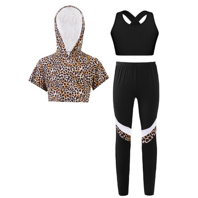 Детски момичета 3 бр. Спортен комплект без ръкави Жилетка с кръстосана задна част и ключалка задна част