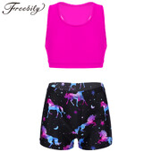 Комплекти за йога 2PCS Деца Момичета Анцуг Фитнес Спортен сутиен Топ и къси панталони Балет Гимнастика Екипи Детски танцуващи комплекти спортни дрехи