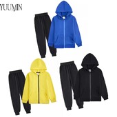 Unisex Sportsko odijelo s podstavom od flisa za djecu, dječake, djevojčice, trenerka za trčanje, biciklizam, kampiranje, majica s kapuljačom na patentni zatvarač i hlače