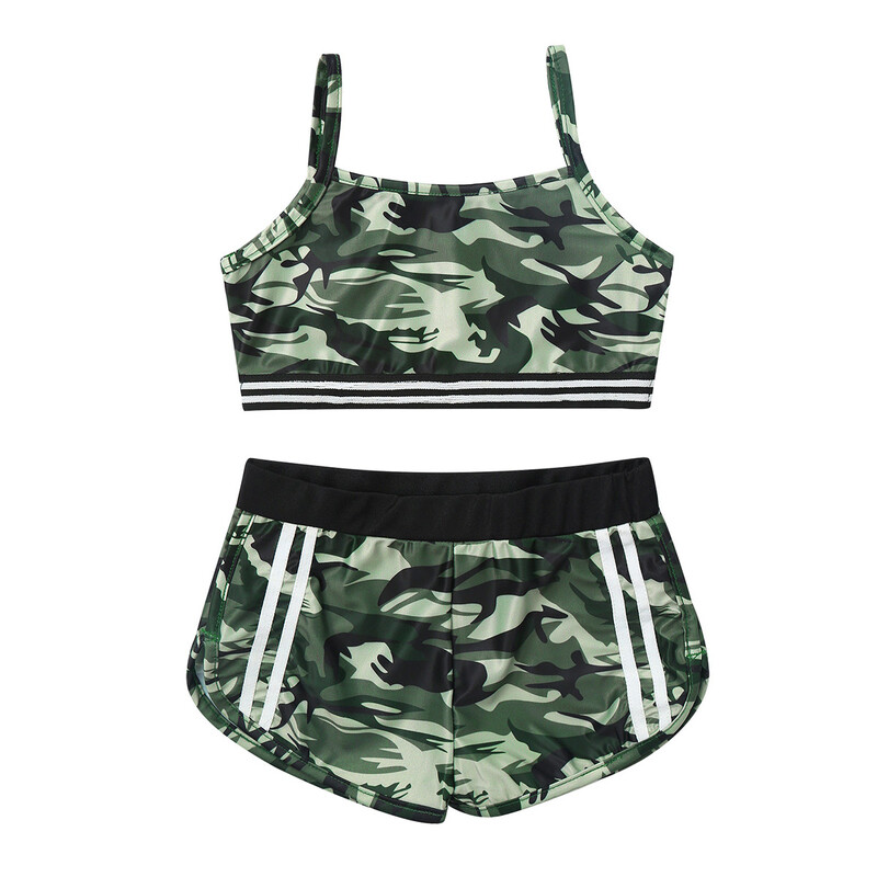 Dječji maskirni komplet sportske odjeće Skraćena majica bez rukava za djevojčice s kratkim hlačama Sportska odjeća Trenirka za ples, gimnastiku, vježbanje