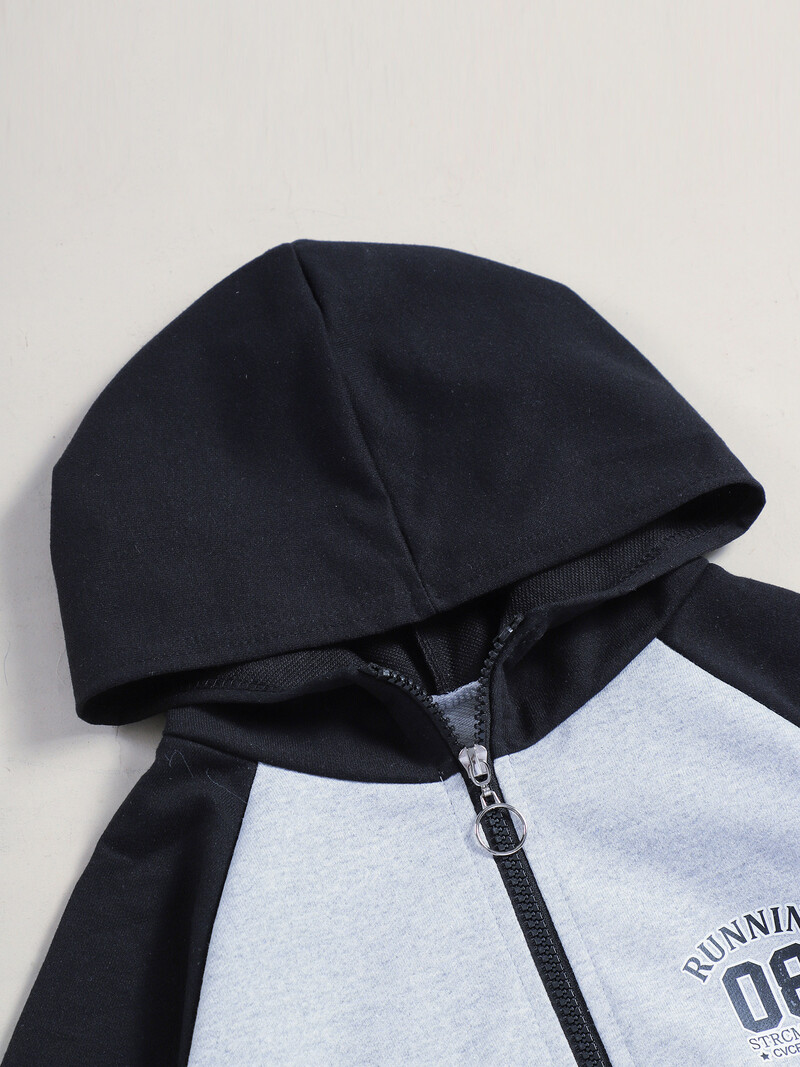 Sportska odjeća za dječake Kompleti ležerne odjeće Proljeće Jesen Trenirka s kapuljačom i patentnim zatvaračem u boji, kaput + duge hlače Odijelo za trčanje