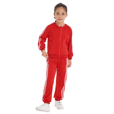 2Pcs Dječji Dječaci Proljeće Jesen Pamučni Sportski Kompleti Odijelo Trenirke Dukserica s kapuljačom Dugi rukavi S patentnim zatvaračem Top Komplet hlača na pruge