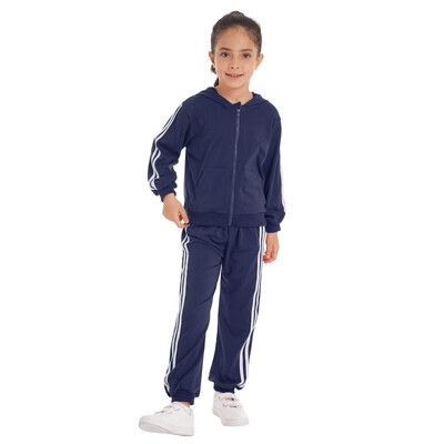 2Pcs Dječji Dječaci Proljeće Jesen Pamučni Sportski Kompleti Odijelo Trenirke Dukserica s kapuljačom Dugi rukavi S patentnim zatvaračem Top Komplet hlača na pruge