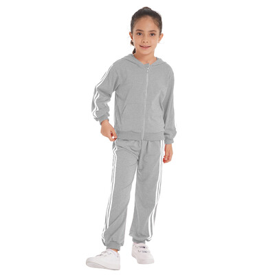 2Pcs Dječji Dječaci Proljeće Jesen Pamučni Sportski Kompleti Odijelo Trenirke Dukserica s kapuljačom Dugi rukavi S patentnim zatvaračem Top Komplet hlača na pruge