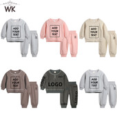 Jesenska korejska dječja odjeća za dječake i djevojčice Dodajte svoj logotip Široka trenirka Prilagođeni puloveri Top+hlače Kompleti od 2 kom. Kompleti odjeće za bebe