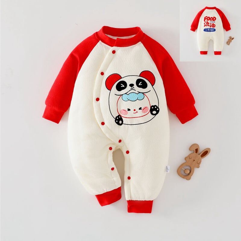 Бебешки гащеризон есен и зима Клас А чист памук без кости дрехи за новородени капитонирани и удебелени мъжко и женско бебешко горно облекло