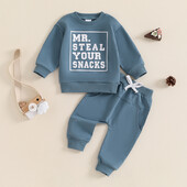 1-4 години Анцуг за момченце Суитшърт с дълъг ръкав с щампа на букви и еластични спортни панталони Дрехи от 2 части Екипировки за малки момчета