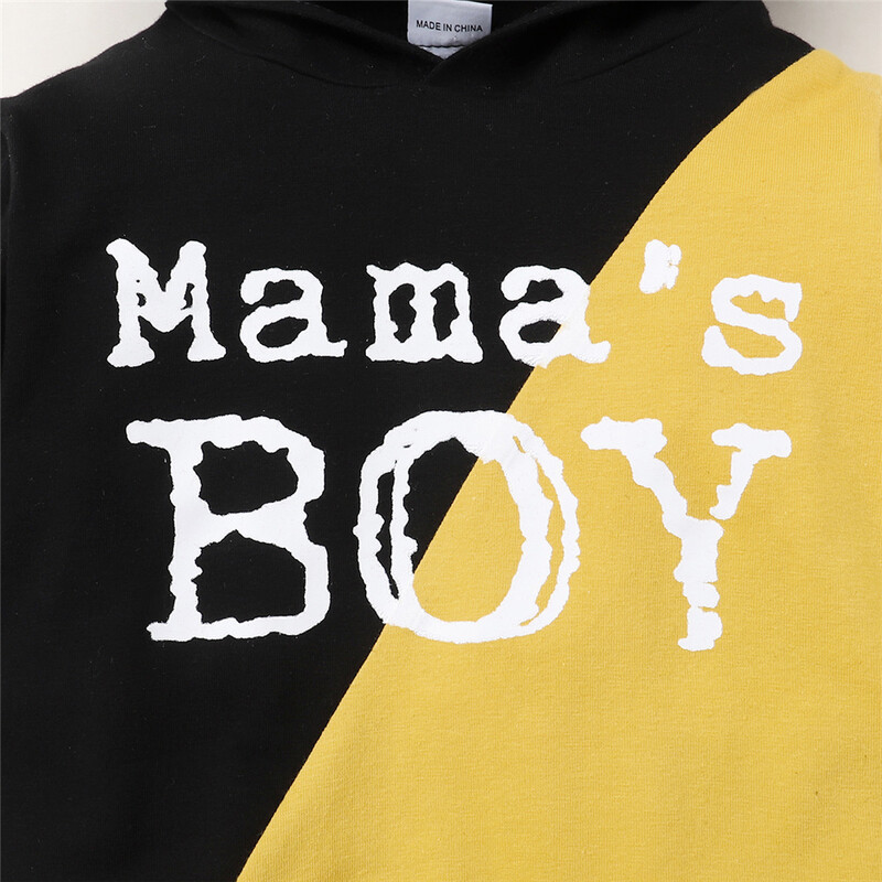 1-6 години Детски костюм за момчета Mama's Boy Горнище с дълъг ръкав с качулка + панталон Ежедневно облекло Дете Бебе момче Моден комплект спортни костюми