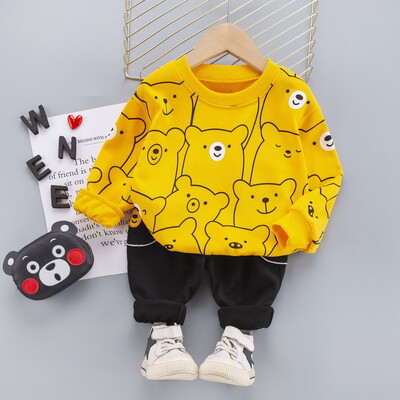 1-5 години Детски момчета Есен Пролет Анцуг Карикатура Мече О-образно деколте Суичър с дълги ръкави + Еластичен панталон на талията за малки момчета