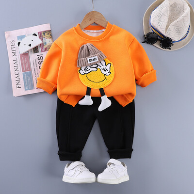 Modni pulover i udobne trenirke za dječake od 2 komada, dječji set dugih rukava s okruglim izrezom za dnevnu upotrebu i nošenje na otvorenom