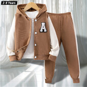 Детски комплект дрехи 2024 Пролетно момиче 2-8 години Кариран костюм за момче с дълъг ръкав и качулка Зимно палто 2 бр. Детски костюм