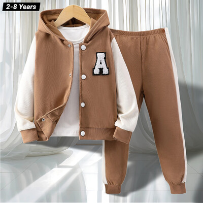 Детски комплект дрехи 2024 Пролетно момиче 2-8 години Кариран костюм за момче с дълъг ръкав и качулка Зимно палто 2 бр. Детски костюм