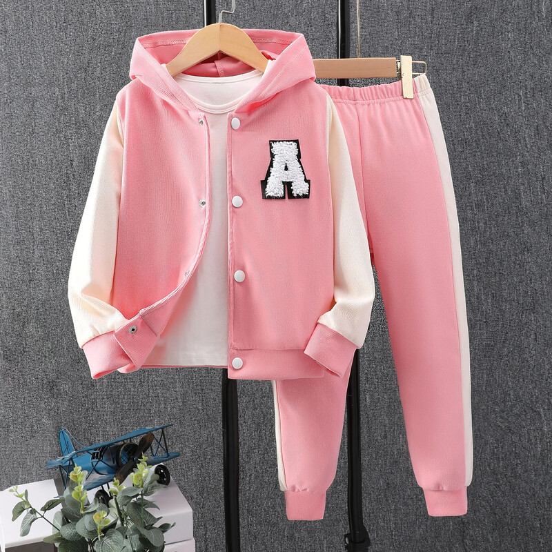 Детски комплект дрехи 2024 Пролетно момиче 2-8 години Кариран костюм за момче с дълъг ръкав и качулка Зимно палто 2 бр. Детски костюм