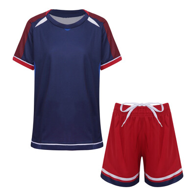 Детски момчешки спортен костюм Тениска с къс ръкав и комплект Футбол Футбол Баскетбол Тренировъчна униформа Джогинг Активен спортен анцуг