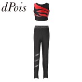 Детски спортни комплекти за момичета Блестящо изрязано горнище без ръкави с клинове Две части за екипировка за танци Гимнастика Костюми за фигурно пързаляне