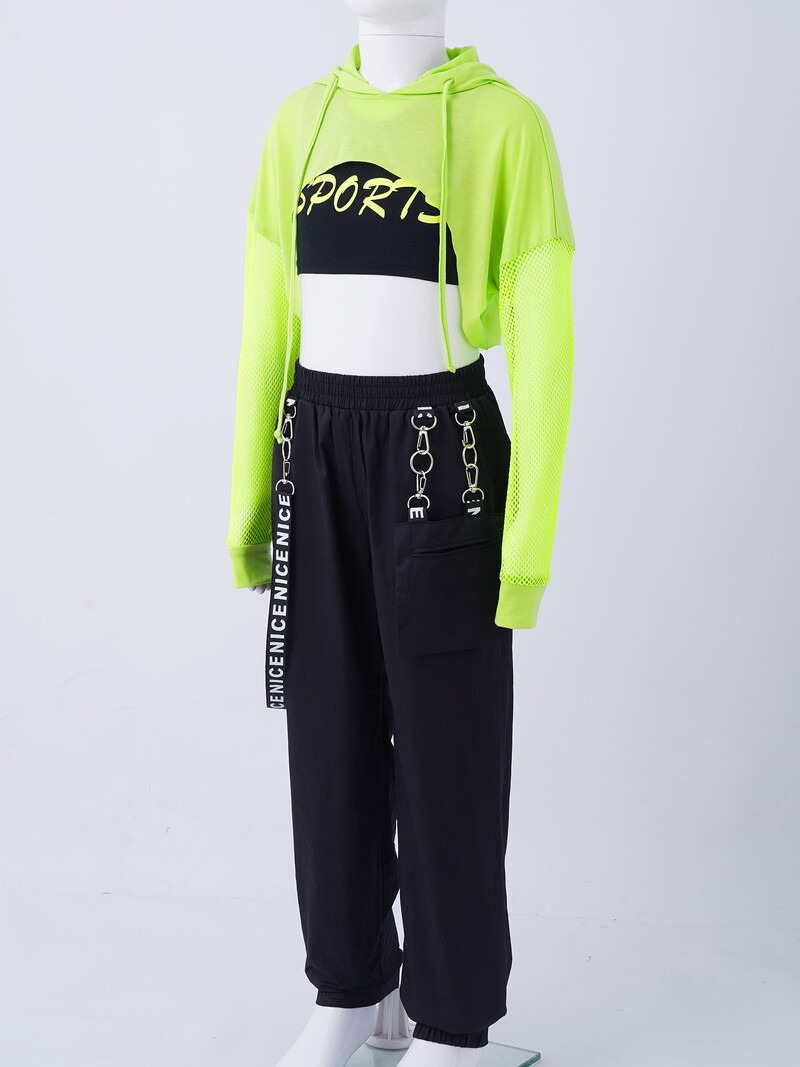 Jazz komplet za djevojčice od 3 komada Hip hop plesni kostim s kapuljačom, majice s kratkim rukavima i kratke majice bez rukava i hlače Jazz Moderna odjeća za ulični ples